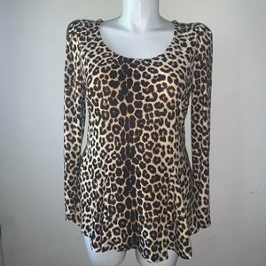 ALLEGRA K Scoop Neck Animal Print Long Sleeve Blouse Top